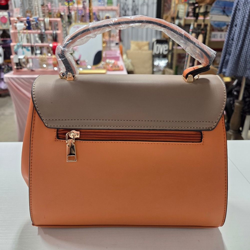 American Bee Colorblock Satchel and Wallet 2-in-1 Set Orange Tan - Picture 3 of 7